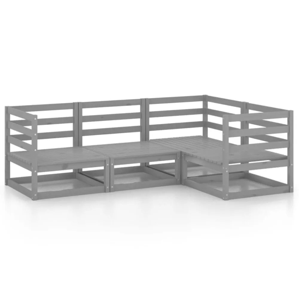 Sedia da Terrazzo Set Divani da Giardino 4 pz Grigio Legno Massello di Pino