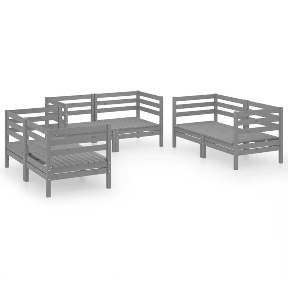Sedia da Terrazzo Set Divani da Giardino 6 pz Grigio Legno Massello di Pino