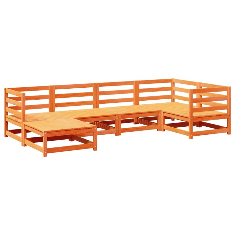 Sedia da Terrazzo Set Divani da Giardino 6 pz Marrone Cera Legno Massello Pino