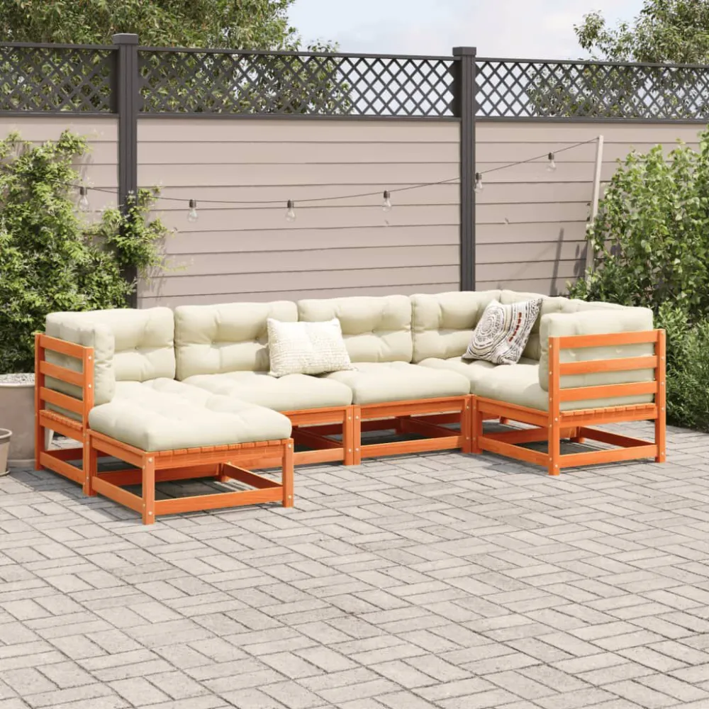 Sedia da Terrazzo Set Divani da Giardino 6 pz Marrone Cera Legno Massello Pino