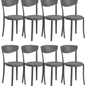 Set 8 Dining Chairs VIESTE Synthetic Material Dark Grey con Struttura Acciaio