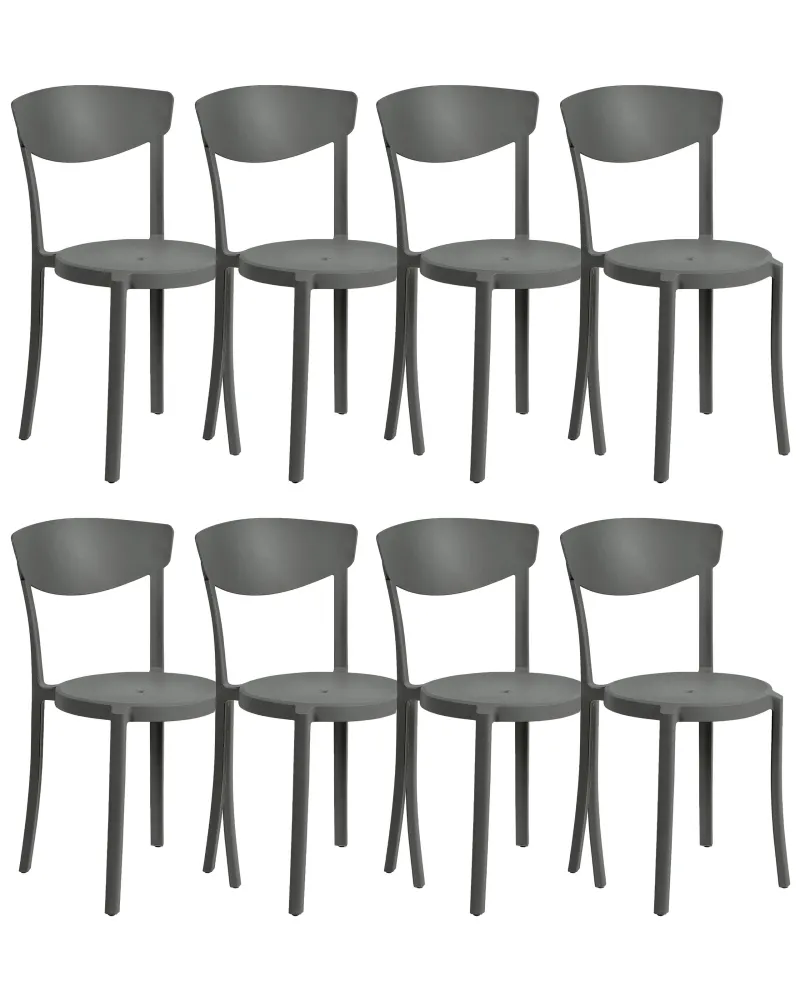 Set 8 Dining Chairs VIESTE Synthetic Material Dark Grey con Struttura Acciaio