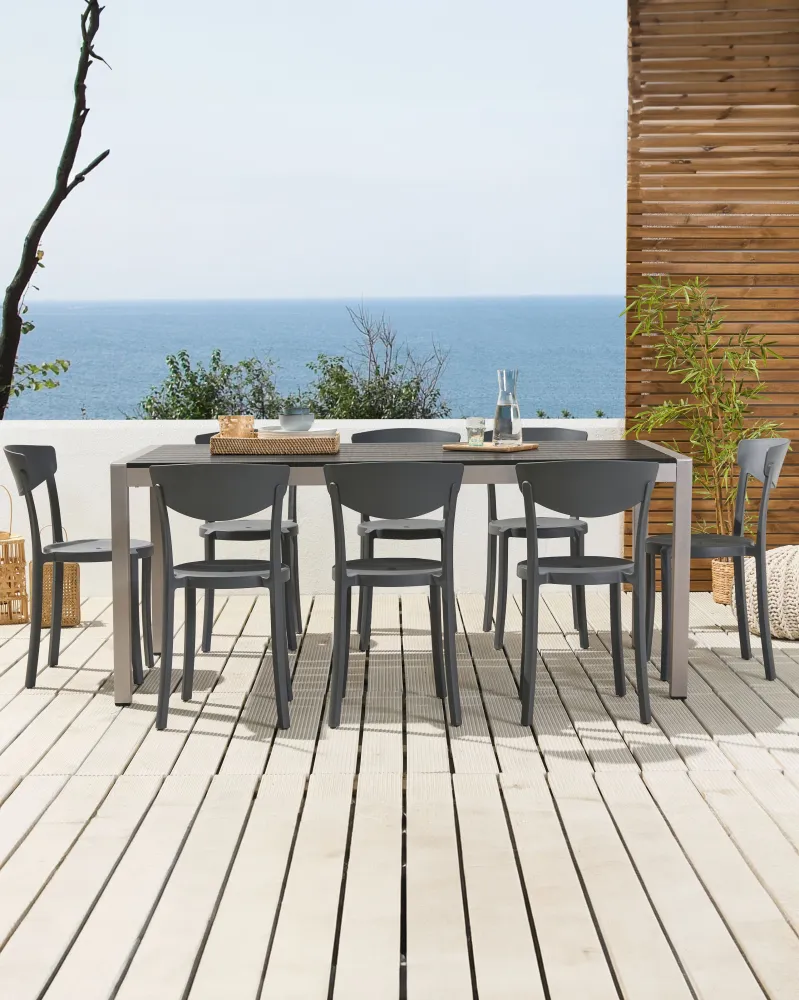 Set 8 Dining Chairs VIESTE Synthetic Material Dark Grey con Struttura Acciaio