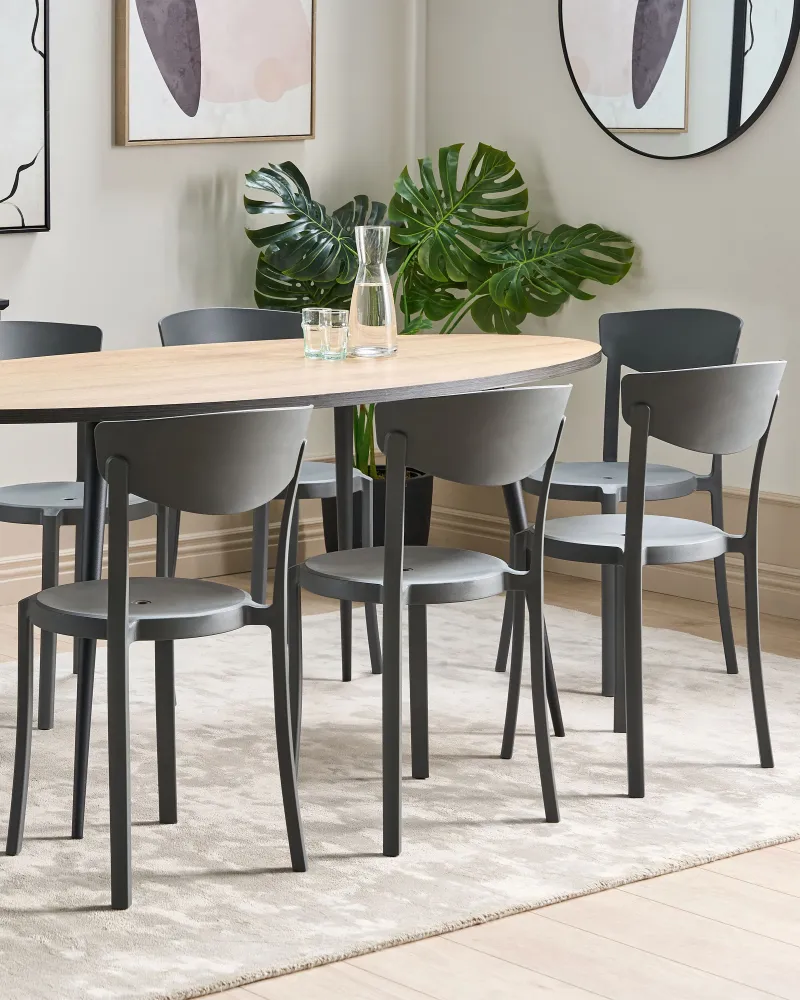 Set 8 Dining Chairs VIESTE Synthetic Material Dark Grey con Struttura Acciaio