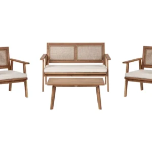 Set di divani ARENELLA Legno d'acacia certificato FSC® Beige distinto con Rivestimento Tessuto