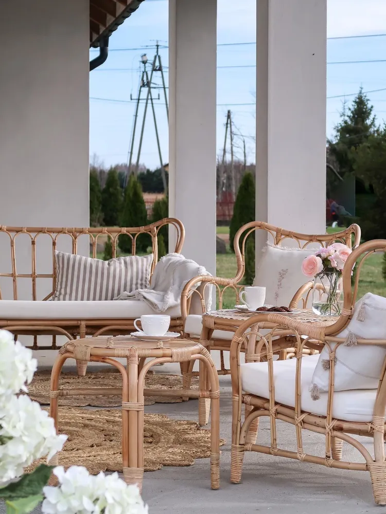 Set di divani BRINDISI Rattan Naturale Colori Vivaci
