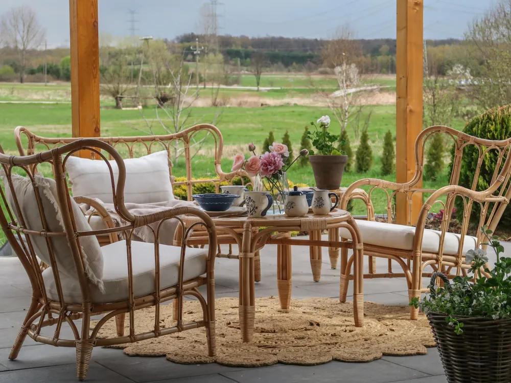 Set di divani BRINDISI Rattan Naturale Colori Vivaci