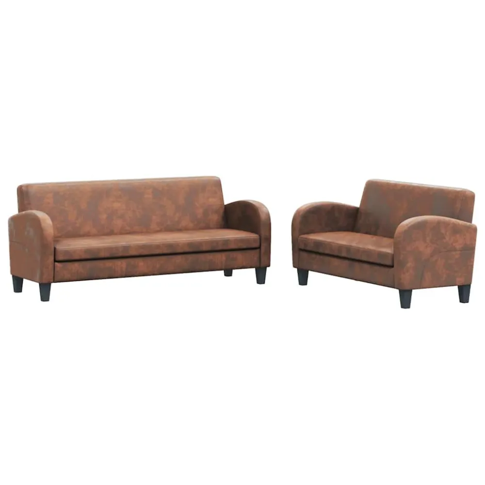 Set Divani 2 pz Camoscio Artificiale Marrone Colori Vivaci