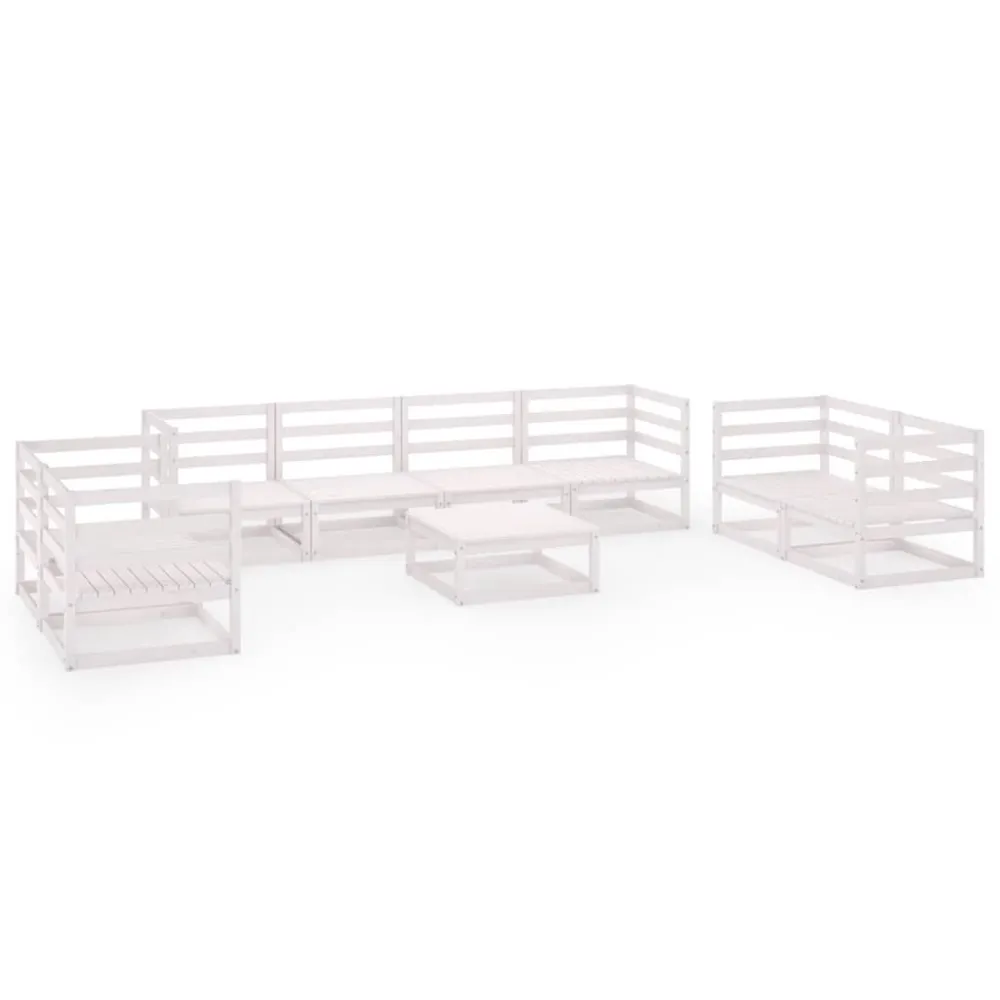 Set Divani da Giardino 9 pz Bianco Legno Massello di Pino Colori Vivaci