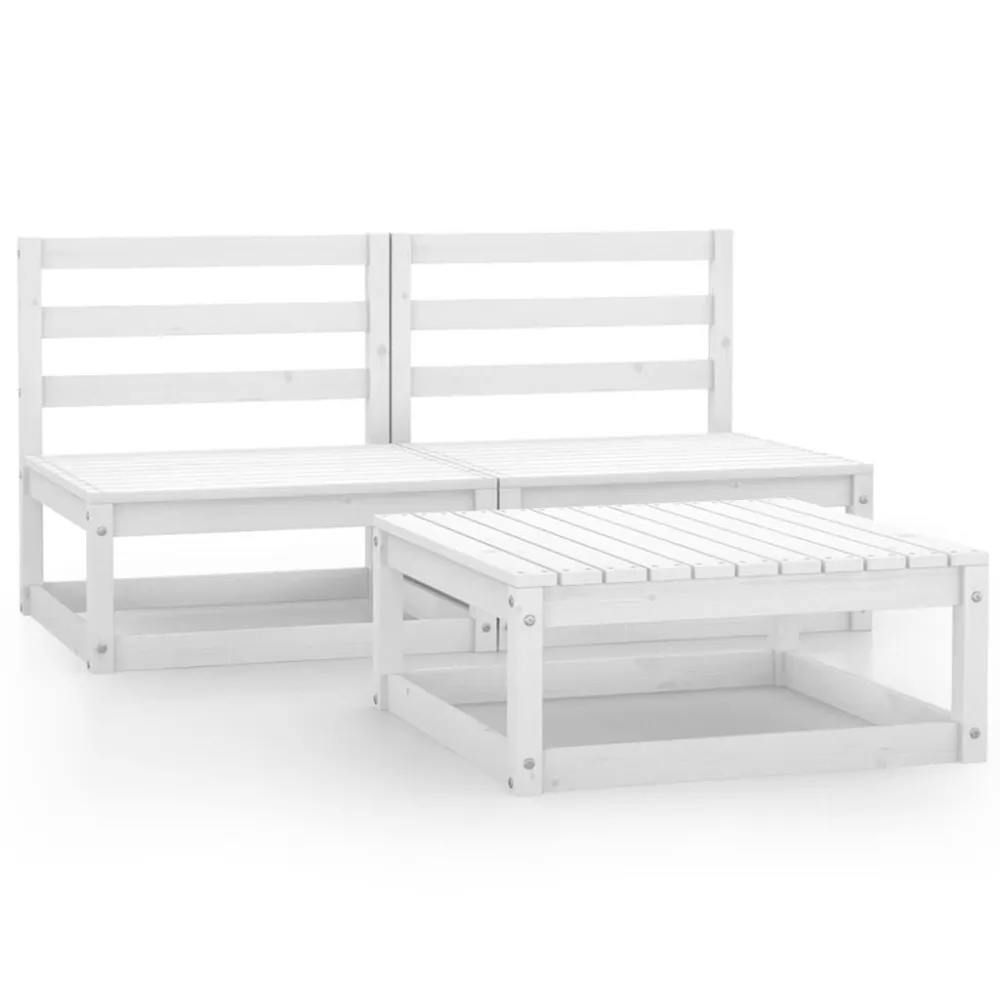 Set Divani da Giardino 3 pz Bianco Legno Massello di Pino Easy Storage