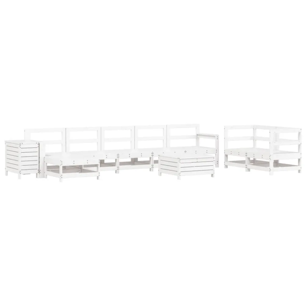 Set Divani da Giardino 10 pz Bianco Legno Massello di Pino con Cuscino Estraibile