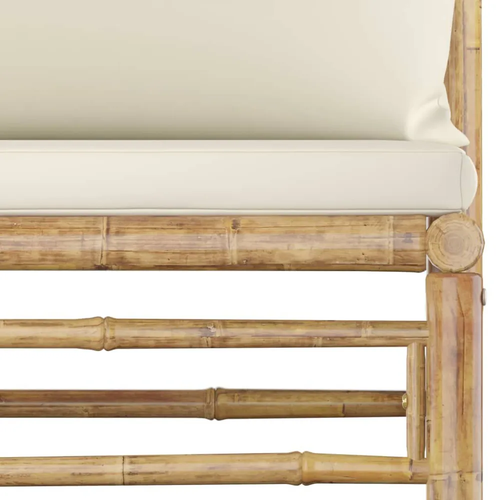 Set Divani da Giardino 4 pz con Cuscini Bianco Crema Bambù con Struttura Acciaio