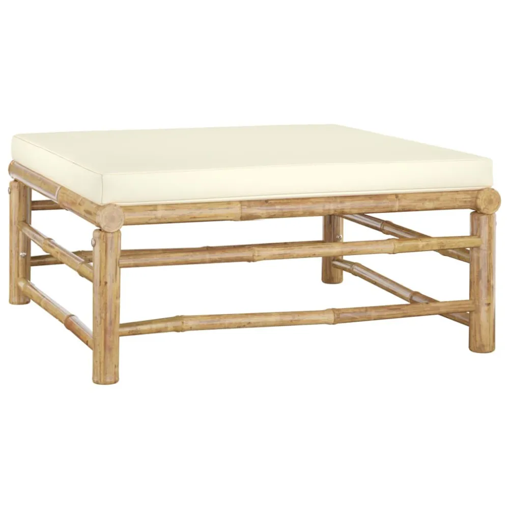 Set Divani da Giardino 4 pz con Cuscini Bianco Crema Bambù con Struttura Acciaio