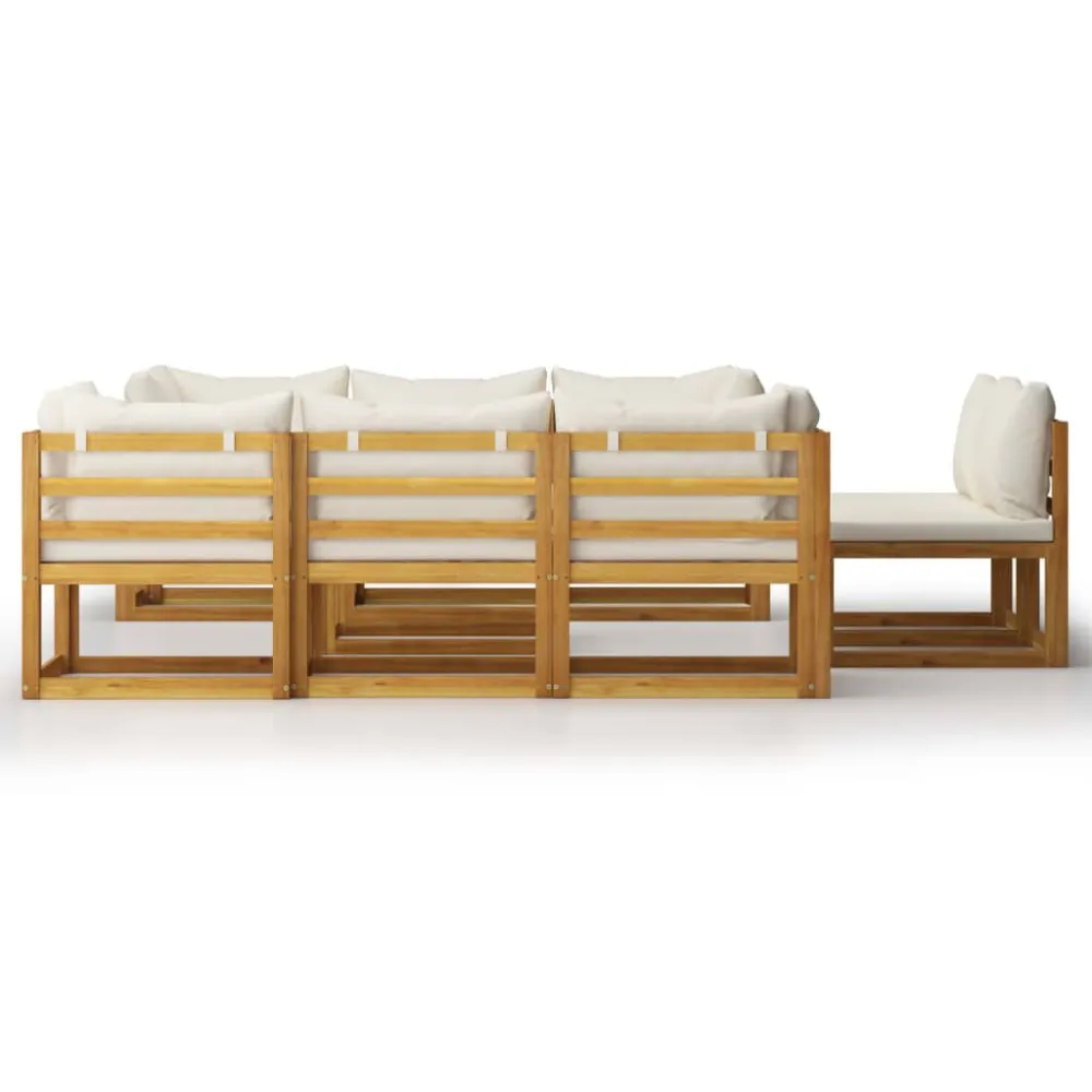 Set Divani da Giardino 9 pz con Cuscini Crema Legno di Acacia - Impermeabile e UV Resistente