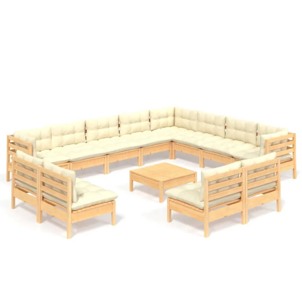 Set Divani da Giardino 13 pz con Cuscini Crema Massello di Pino con Sistema di Montaggio Rapido