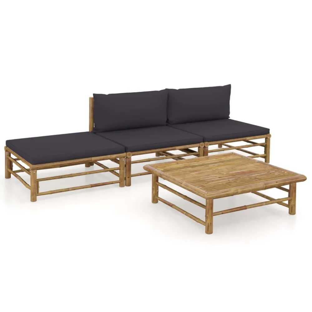 Set Divani da Giardino 4 pz con Cuscini Grigio Ombroso Bambù