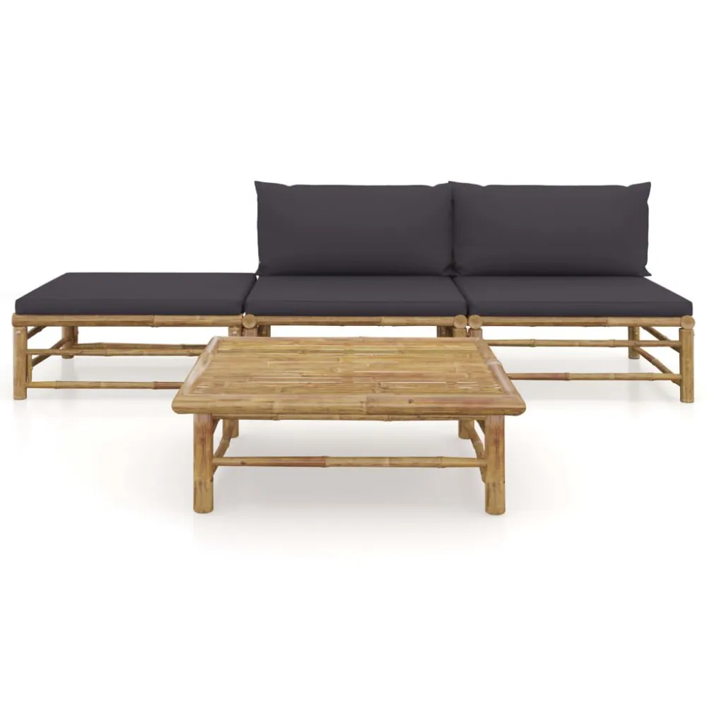 Set Divani da Giardino 4 pz con Cuscini Grigio Ombroso Bambù
