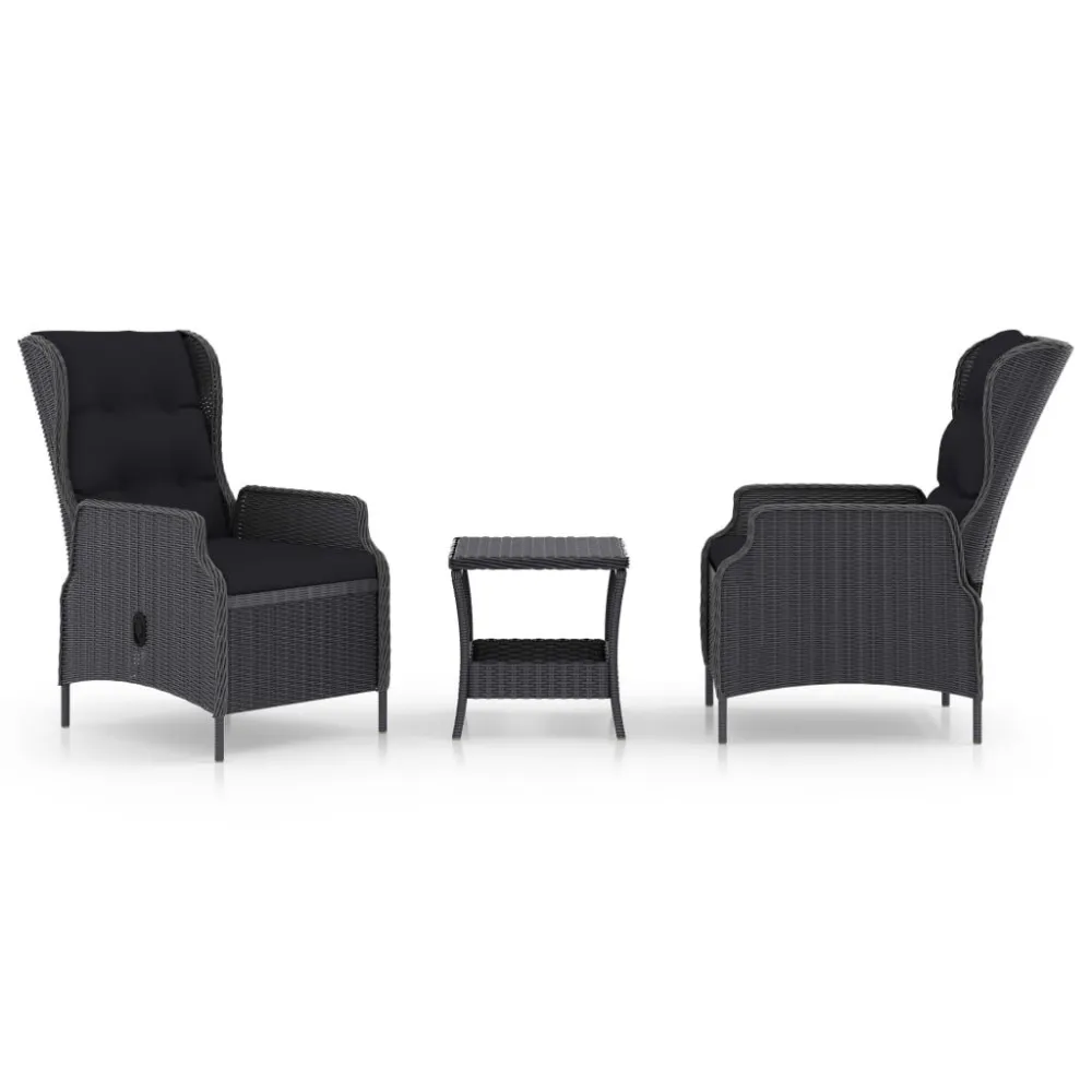 Set Divani da Giardino 3 pz con Cuscini Polyrattan Grigio Fosco per Giardino e Spiaggia