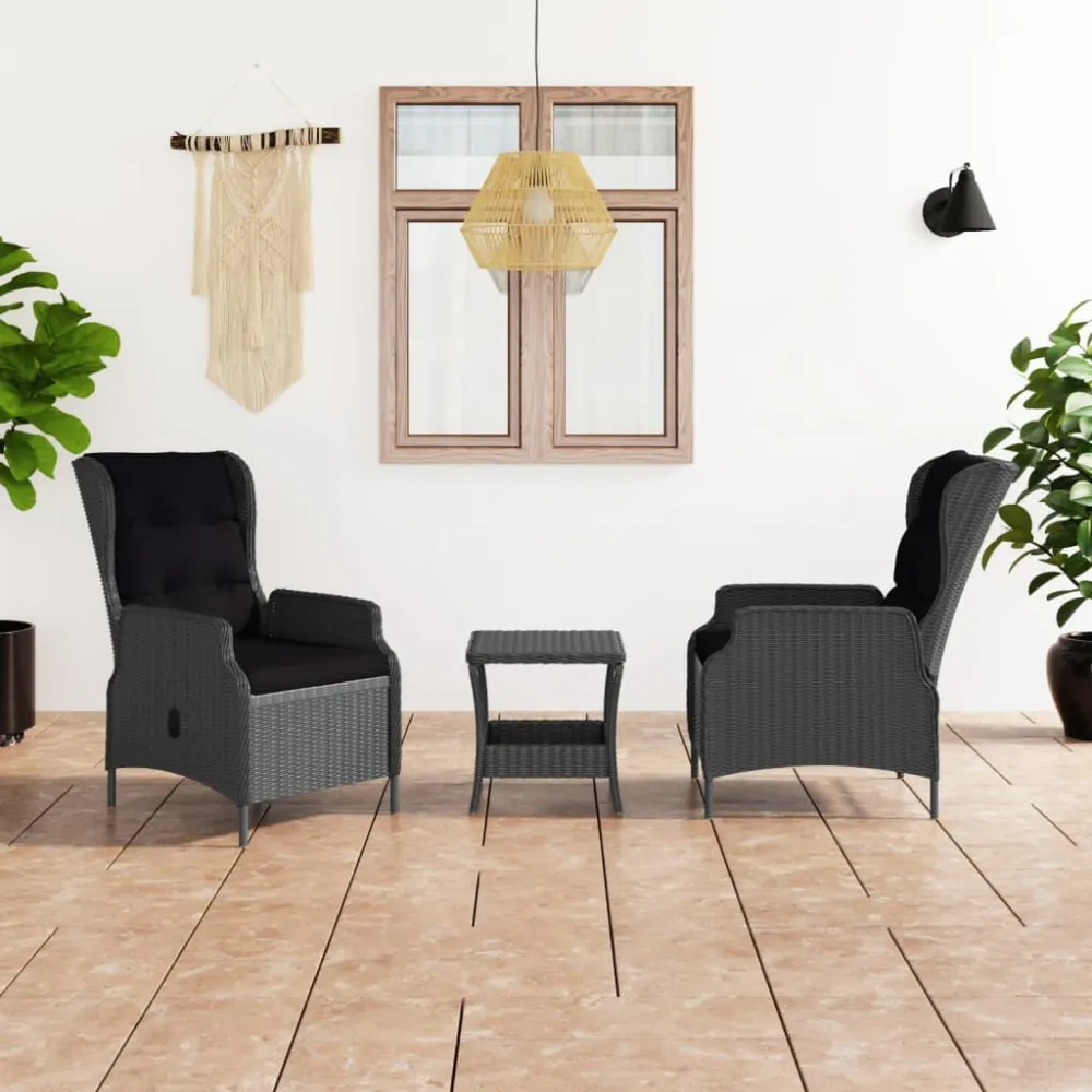 Set Divani da Giardino 3 pz con Cuscini Polyrattan Grigio Fosco per Giardino e Spiaggia