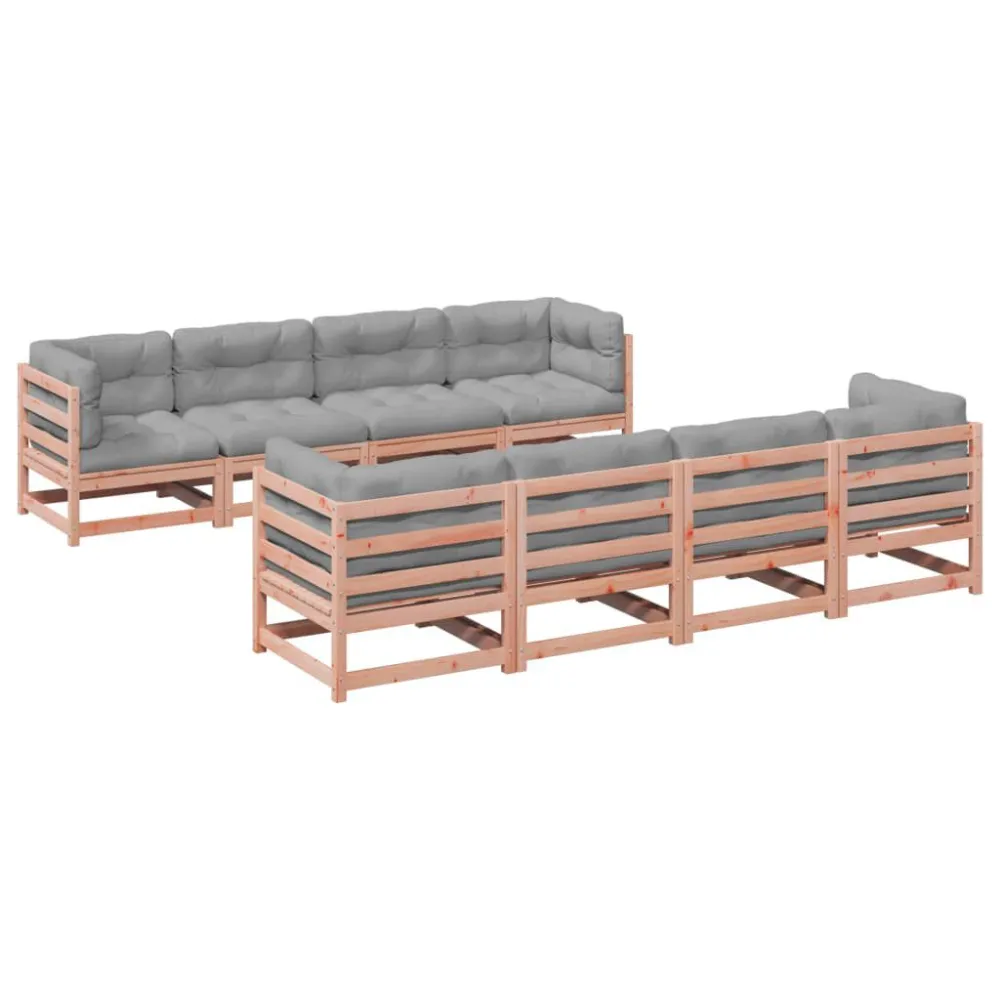 Set Divani Giardino 9 pz Cuscini Legno Massello Abete Douglas - Impermeabile e UV Resistente