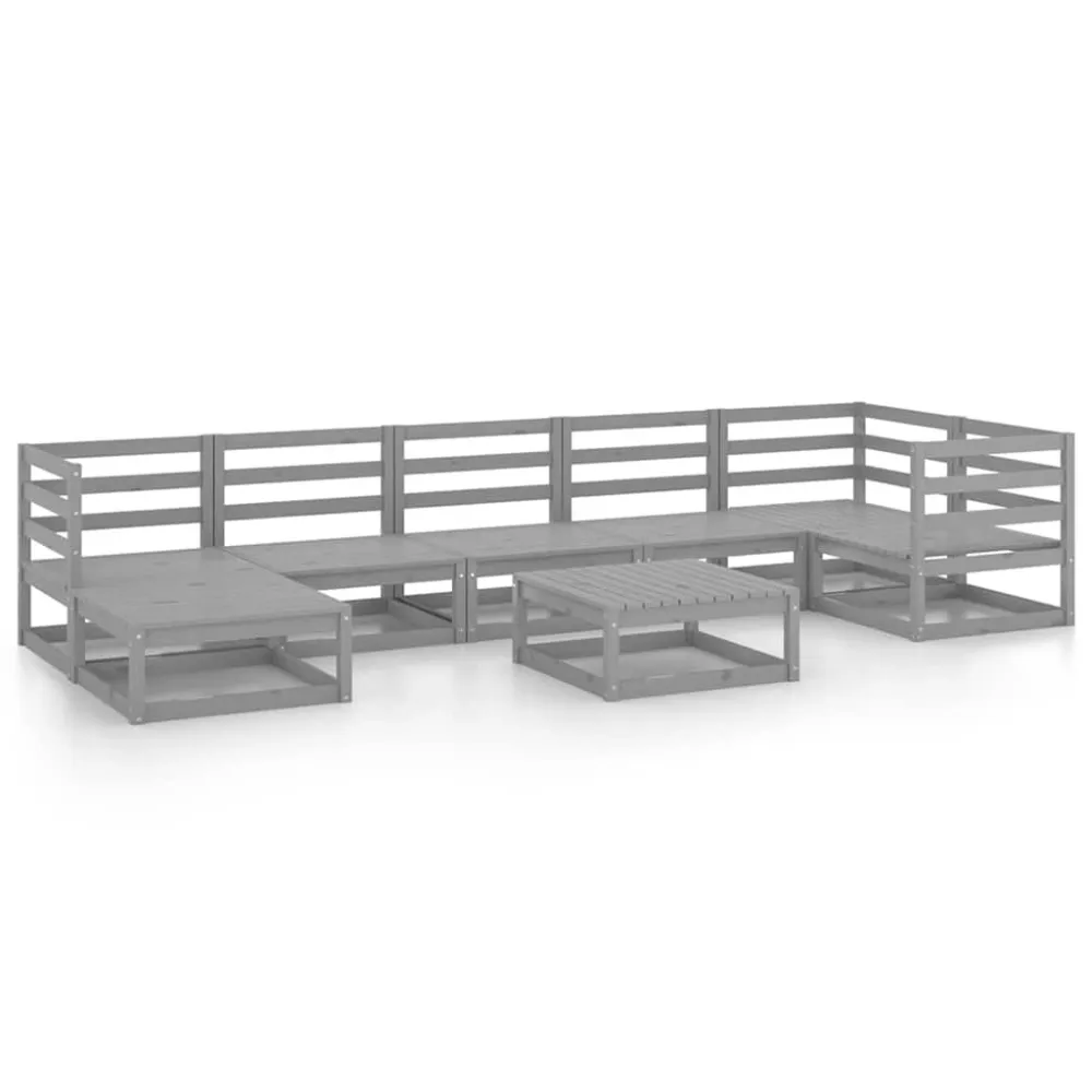 Set Divani da Giardino 8 pz Grigi Legno Massello di Pino per Giardino e Spiaggia