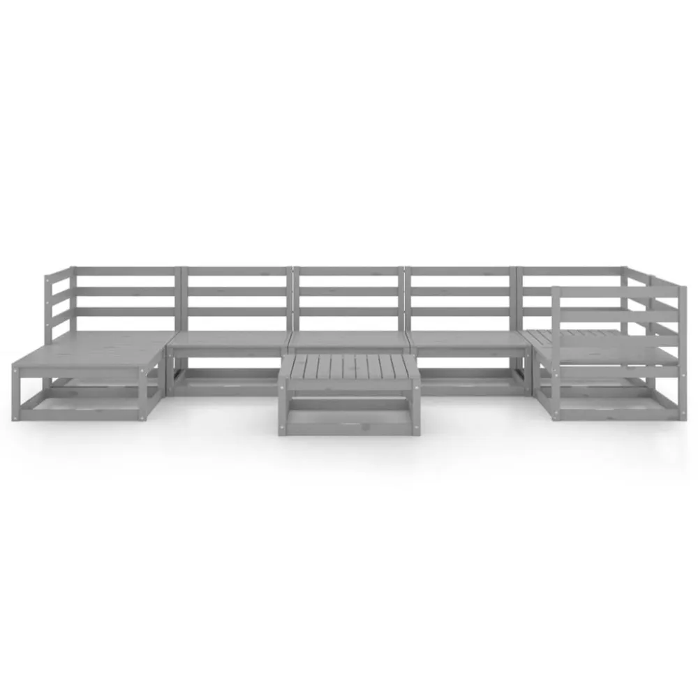 Set Divani da Giardino 8 pz Grigi Legno Massello di Pino per Giardino e Spiaggia