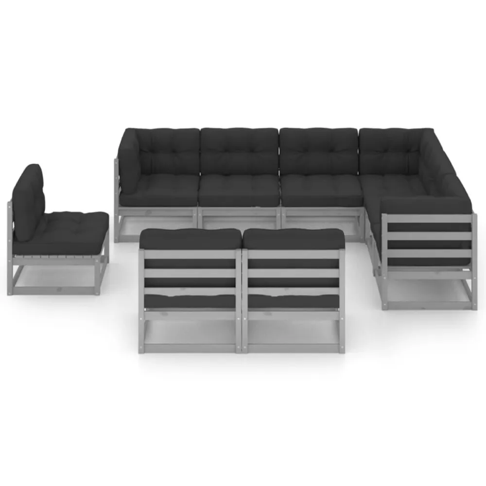 Set Divani da Giardino 9 pz Grigio Cuscini Massello di Pino | Pieghevole e Leggera