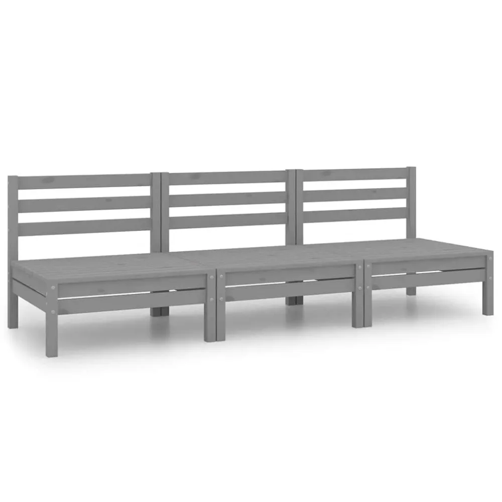 Set Divani da Giardino 3 pz Grigio Legno Massello di Pino con Rivestimento Tessuto