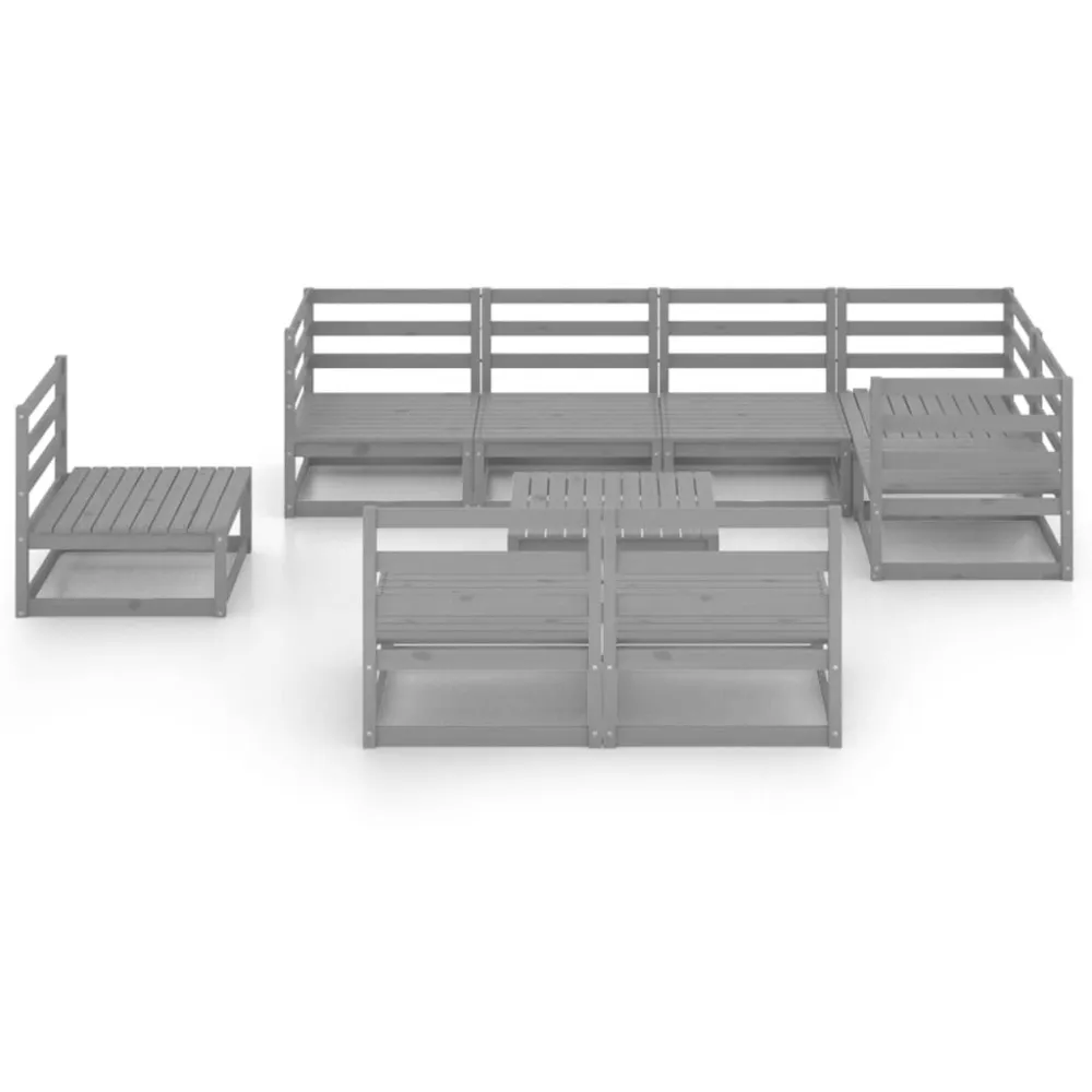 Set Divani da Giardino 9 pz Grigio Legno Massello di Pino per Relax all'Aperto