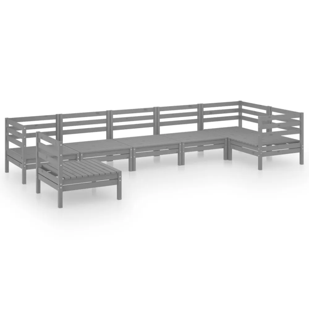 Set Divani da Giardino 7 pz Legno Massello di Pino Grigio con Schienale Regolabile