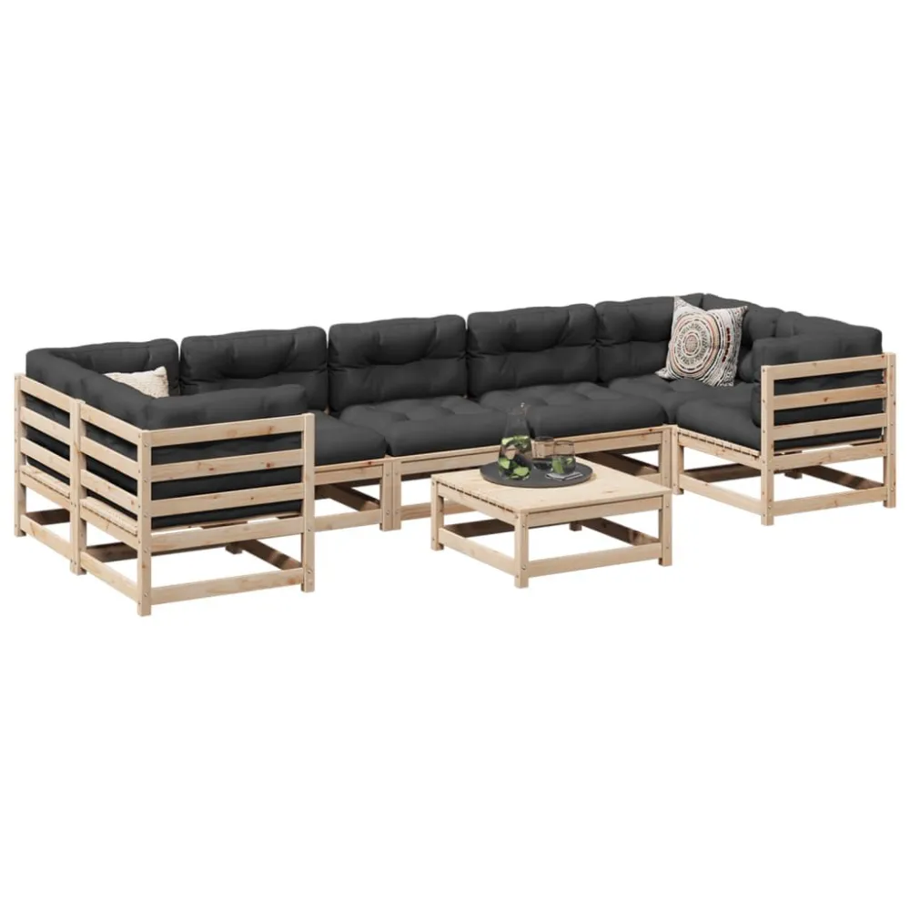 Set Divani da Giardino 8 pz Legno Massello di Pino con Schienale Regolabile