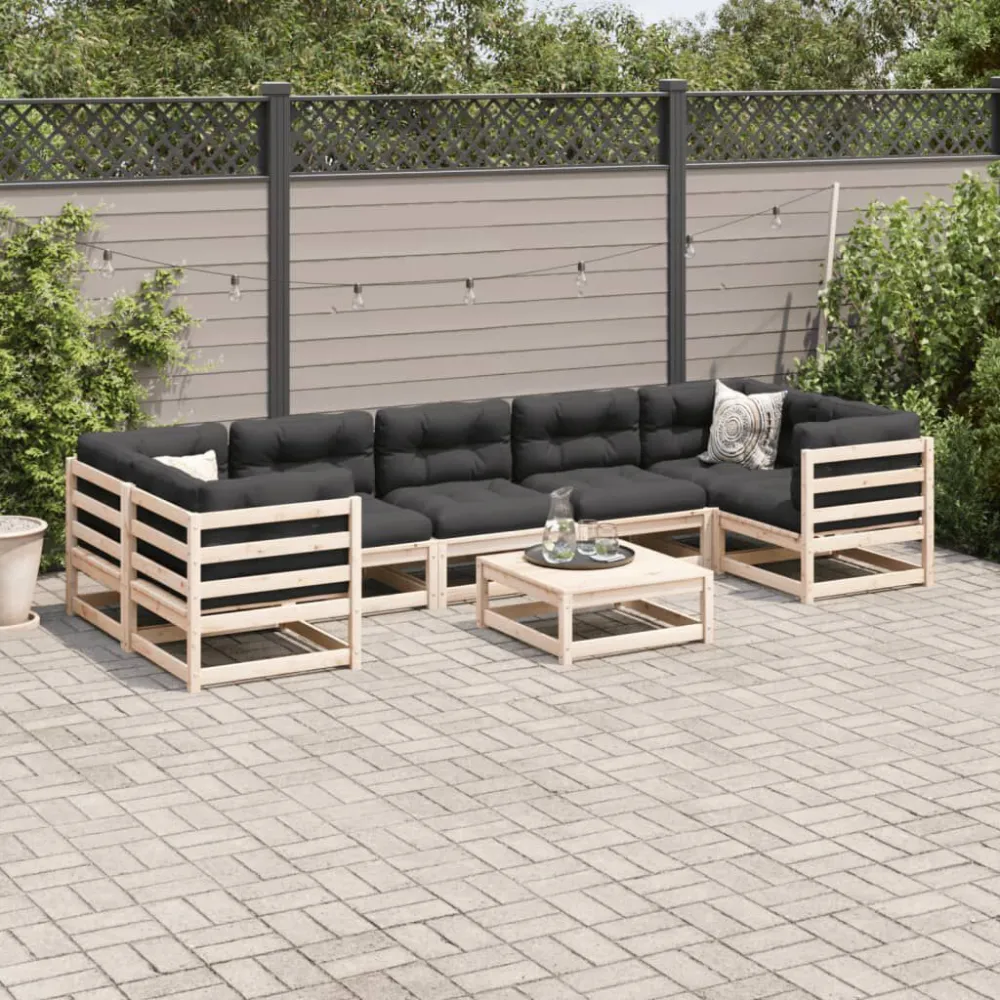 Set Divani da Giardino 8 pz Legno Massello di Pino con Schienale Regolabile