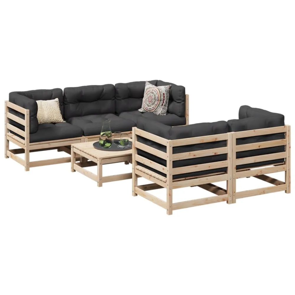 Set Divani da Giardino 6 pz Legno Massello di Pino