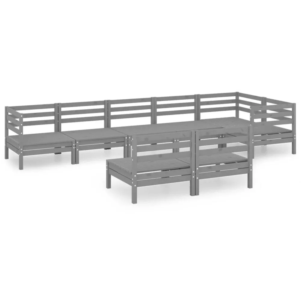 Set Divani da Giardino 8 pz Legno Massello di Pino Grigio con Sistema di Montaggio Rapido