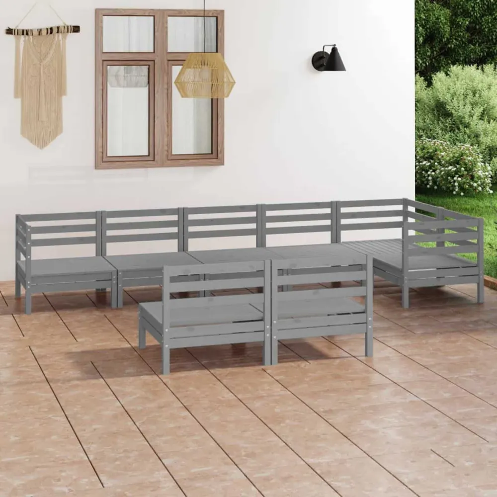 Set Divani da Giardino 8 pz Legno Massello di Pino Grigio con Sistema di Montaggio Rapido