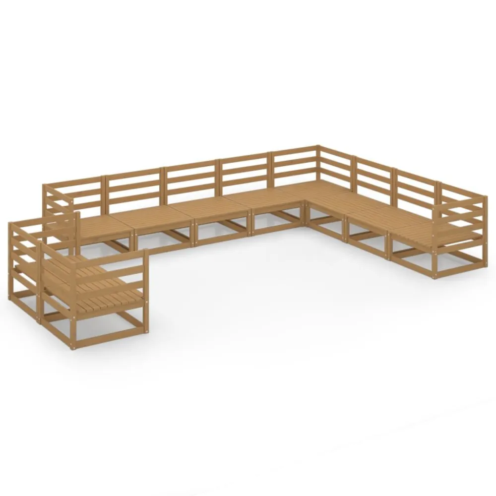 Set Divani da Giardino 10 pz Marrone Ambra Legno Massello Pino Easy Storage