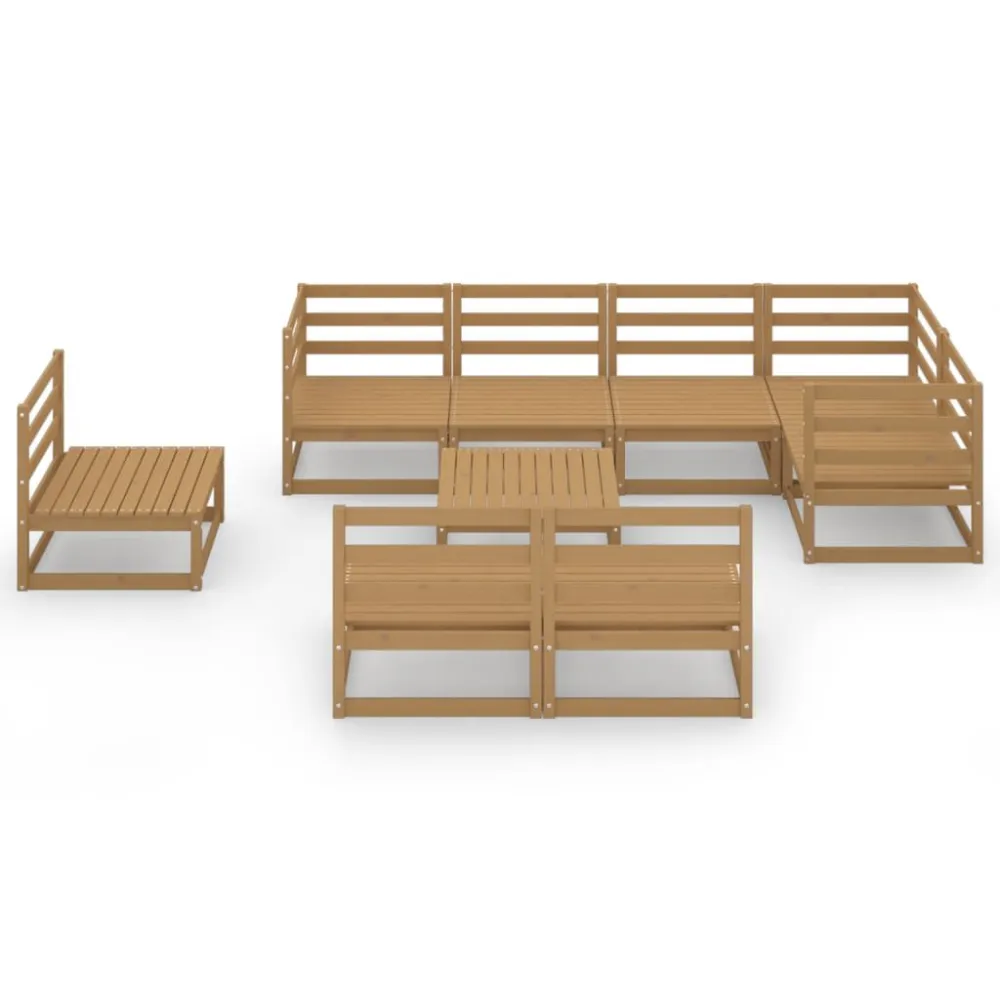 Set Divani da Giardino 9 pz Marrone Ambra Legno Massello Pino con Struttura Acciaio