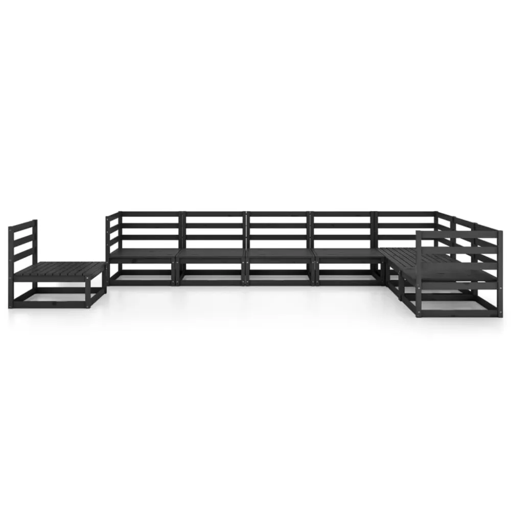 Set Divani da Giardino 8 pz Nero Legno Massello di Pino con Cuscino Estraibile