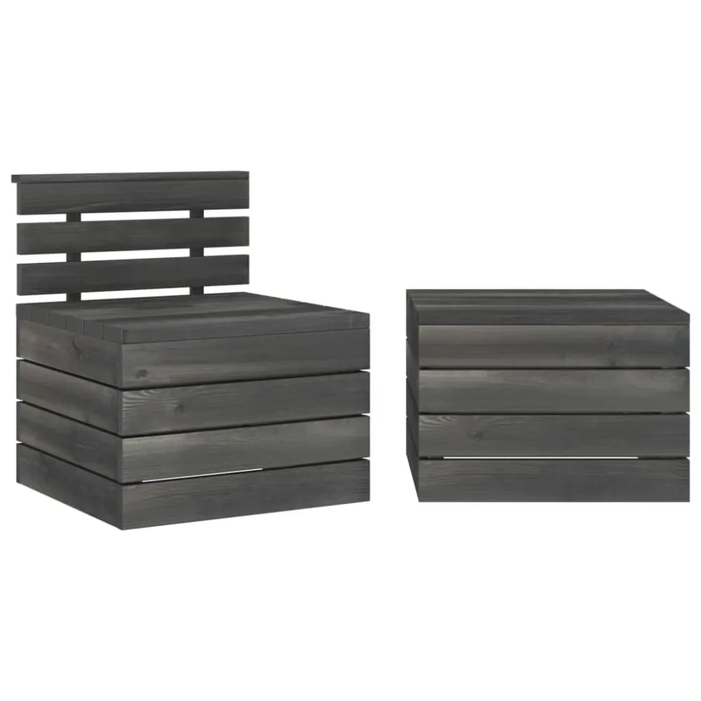 Set Divani da Giardino su Pallet 2pz Pino Massello Grigio Fosco