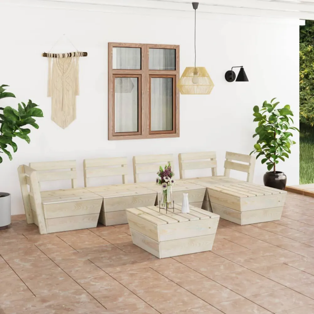 Set Divani da Giardino su Pallet 6 pz Legno Abete Impregnato per Giardino e Spiaggia