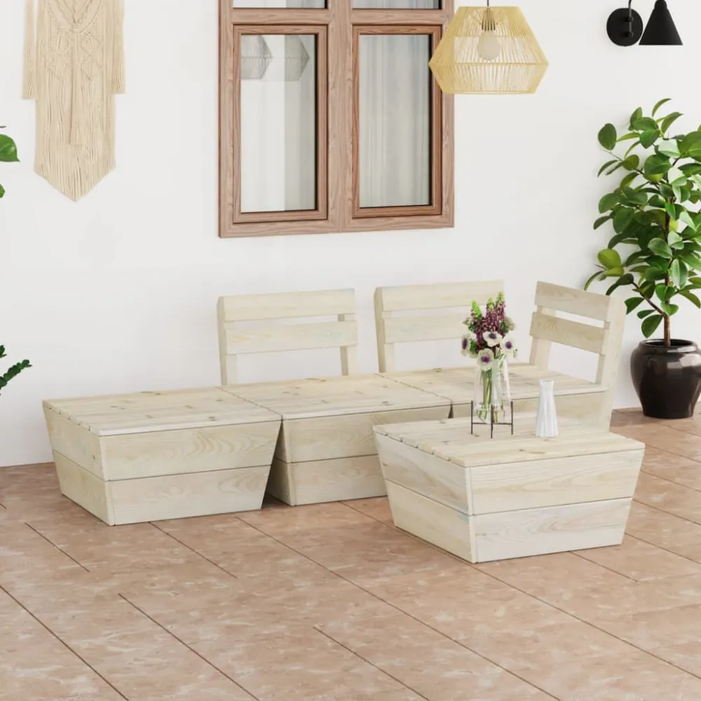Set Divani da Giardino su Pallet 4 pz Legno Abete Impregnato per Giardino e Spiaggia