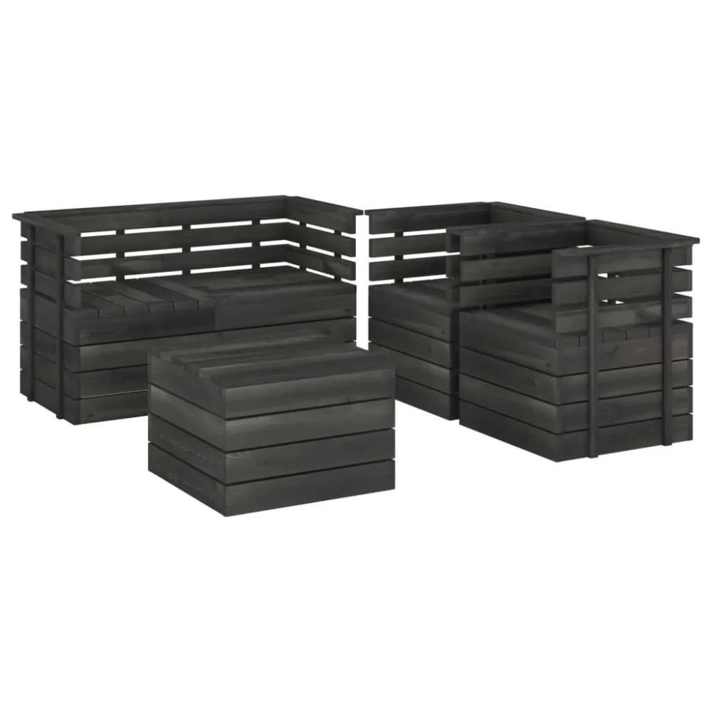 Set Divani da Giardino su Pallet 5 pz Legno Pino Grigio Fosco