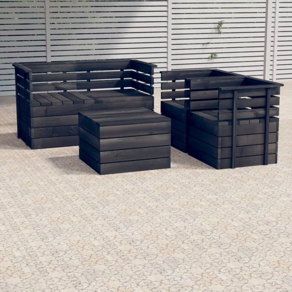 Set Divani da Giardino su Pallet 5 pz Legno Pino Grigio Fosco