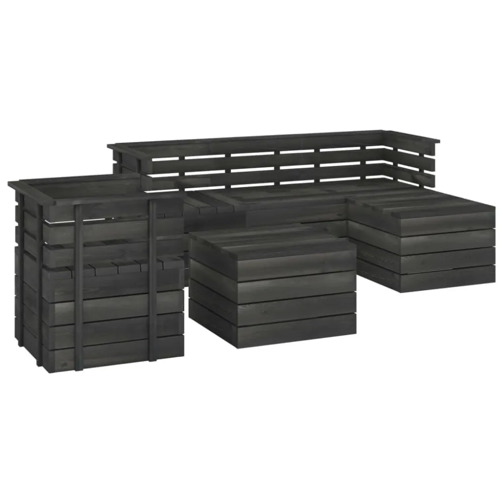 Set Divani da Giardino su Pallet 6 pz Legno Pino Grigio Nero
