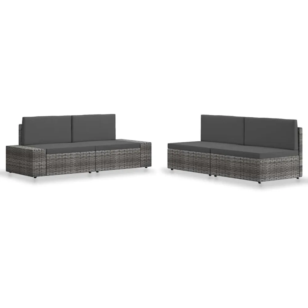 Set Divani da Giardino 4 pz Polyrattan Grigio Easy Storage