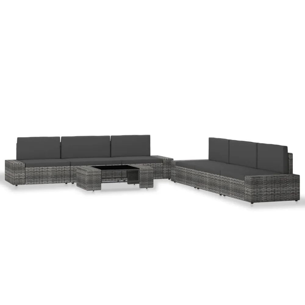 Set Divani da Giardino 7 pz Polyrattan Grigio per Relax all'Aperto