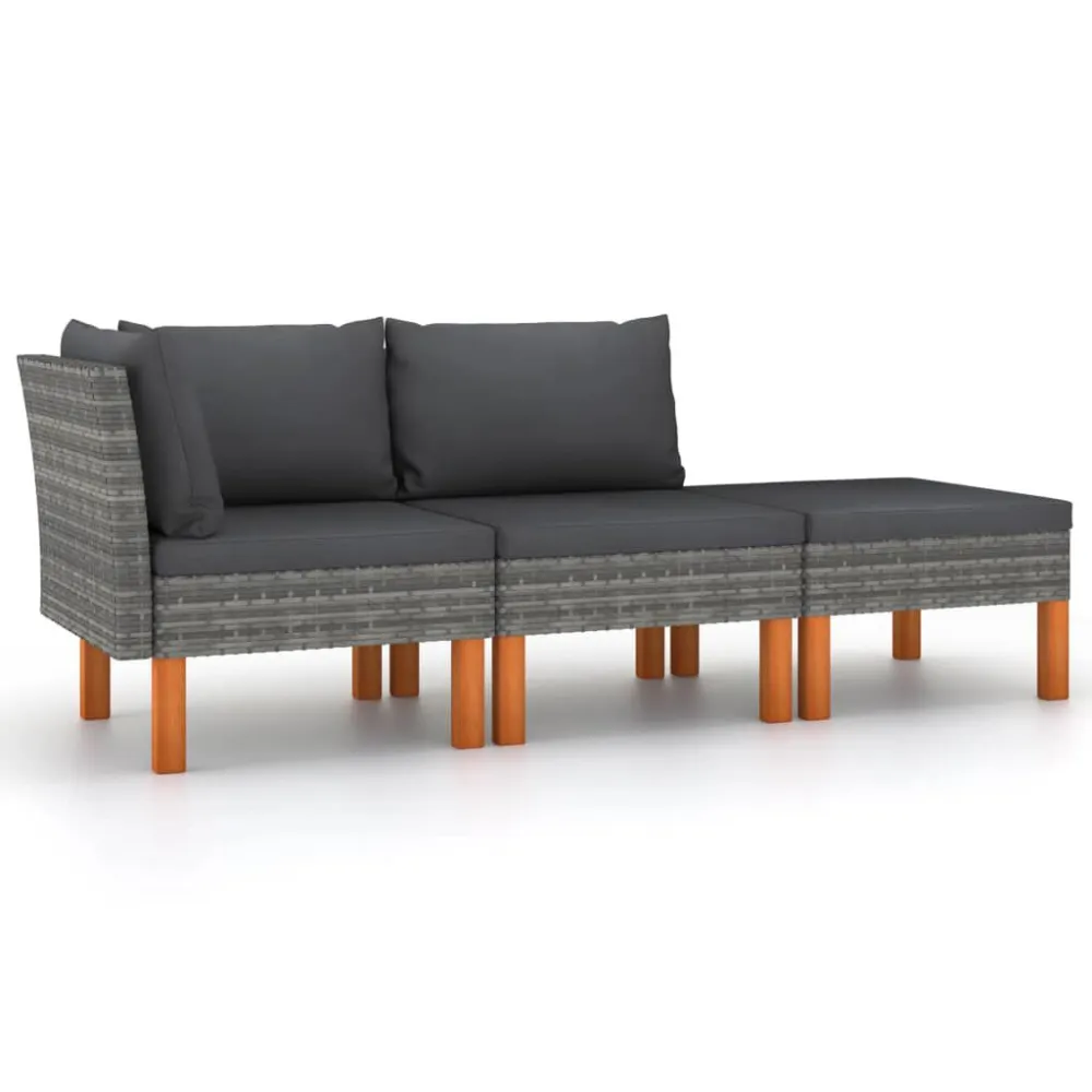 Set di Divani da Giardino 3 pz Polyrattan Massello di Eucalipto Materiale Alluminio Anodizzato