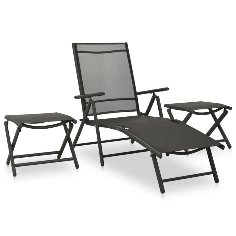Set Divani da Giardino 3 pz Textilene e Alluminio Nero con Struttura Acciaio