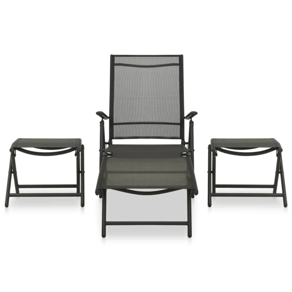 Set Divani da Giardino 3 pz Textilene e Alluminio Nero con Struttura Acciaio