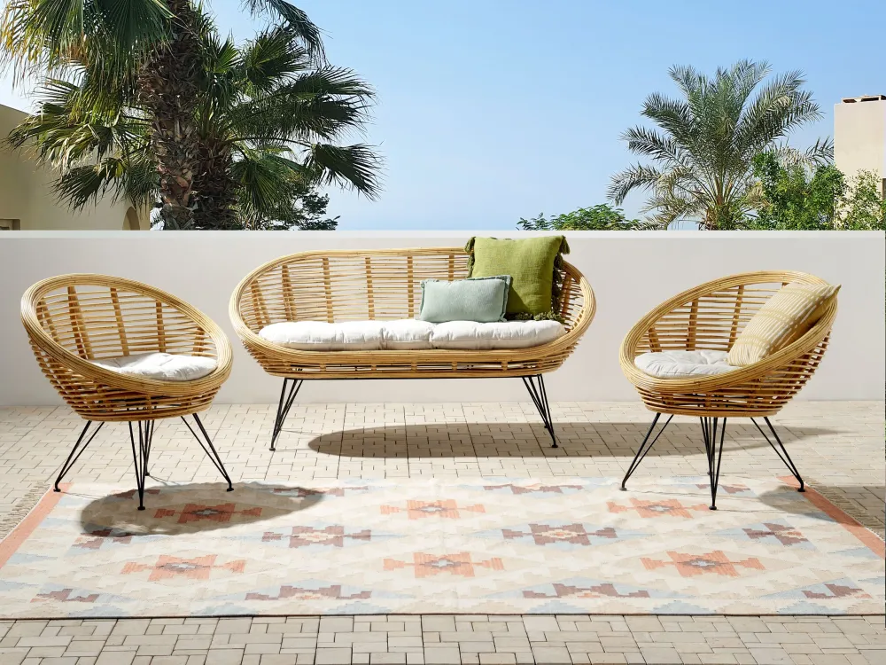 Set di divani MARATEA Rattan Naturale Colori Vivaci